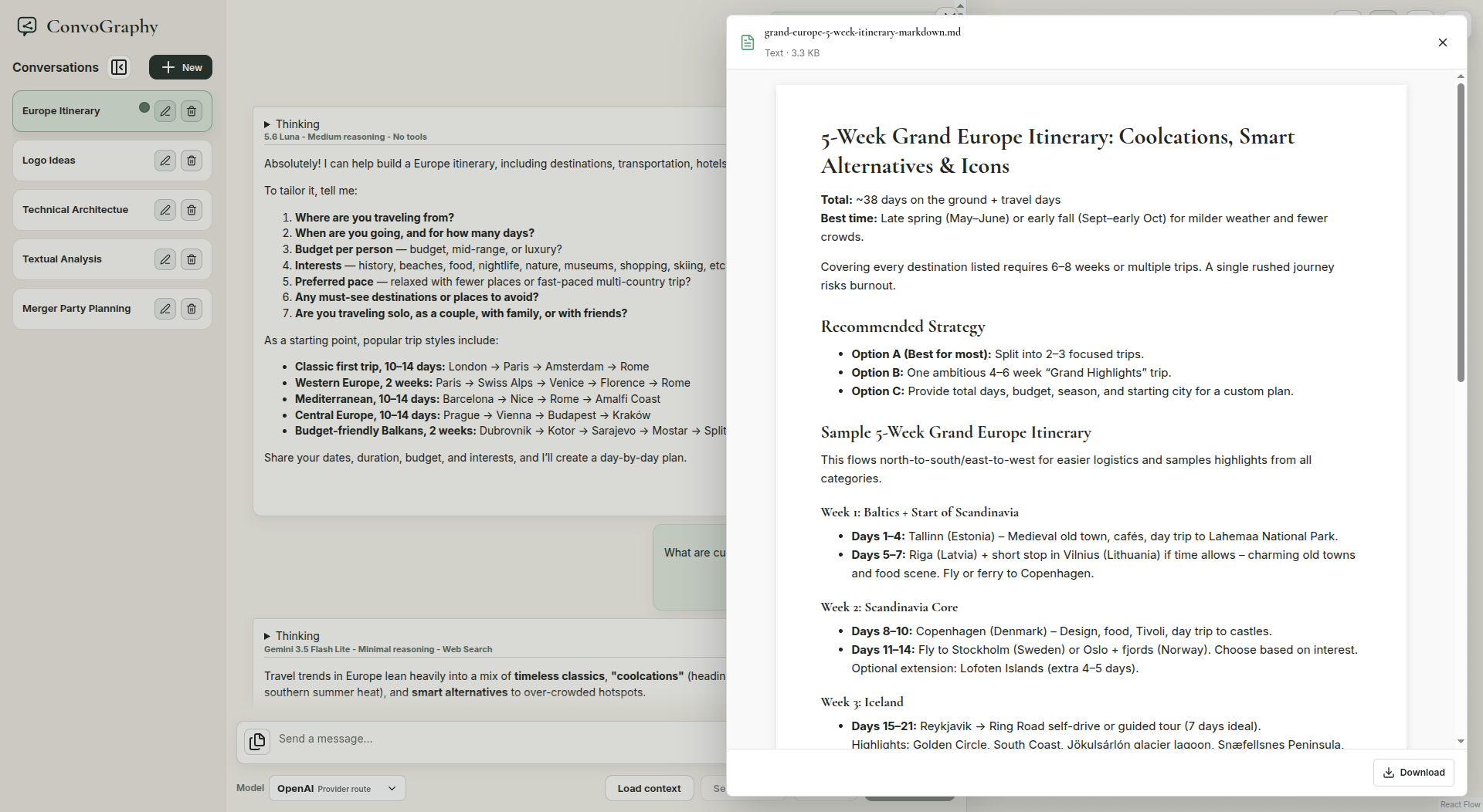Convography workspace showing parallel paths through a complex project